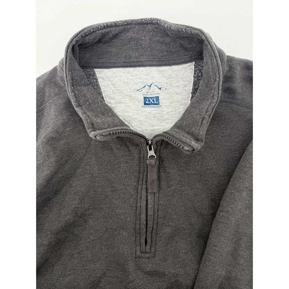 Blue Mountain Mens 2XL Charcoal Gray Heather Quarter Zip Fleece Pullover Sweater